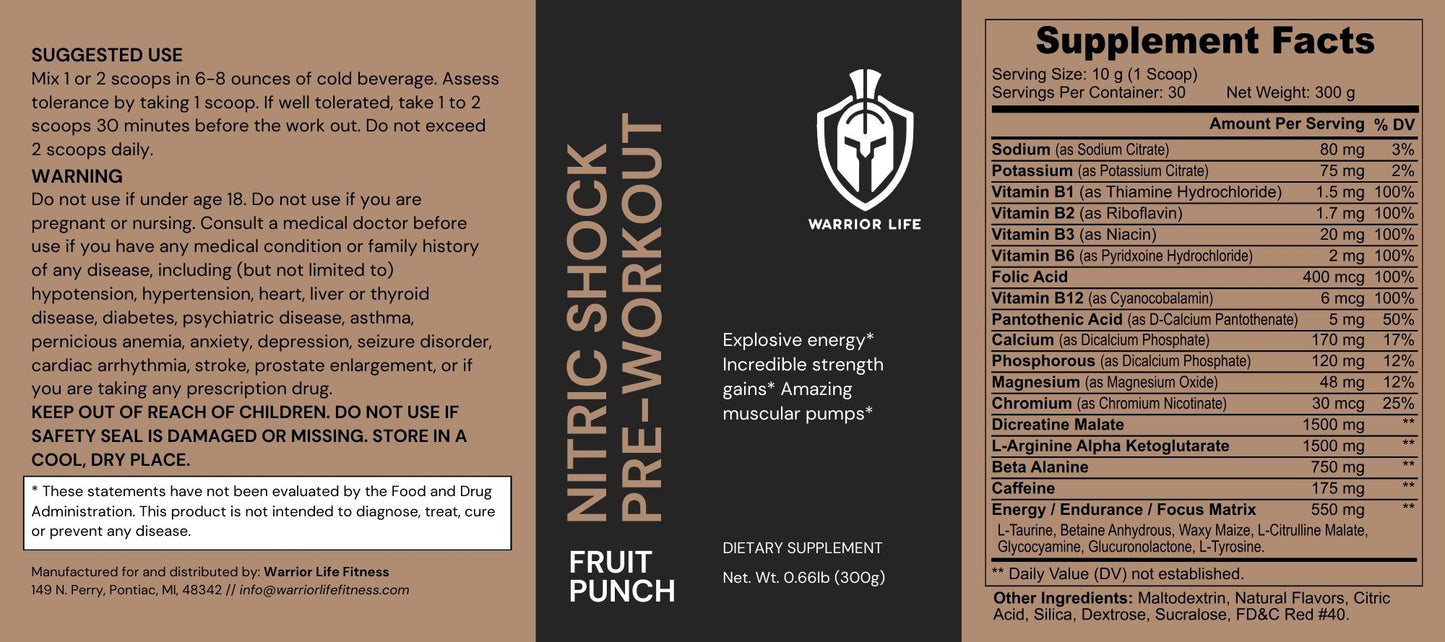 Nitric Shock Pre-Workout Powder (Fruit Punch)